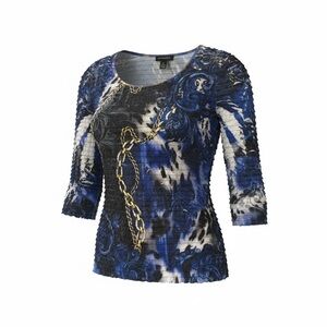 Notations Women's XL Blue & Gold Abstract Print 3/4 Sleeve Top